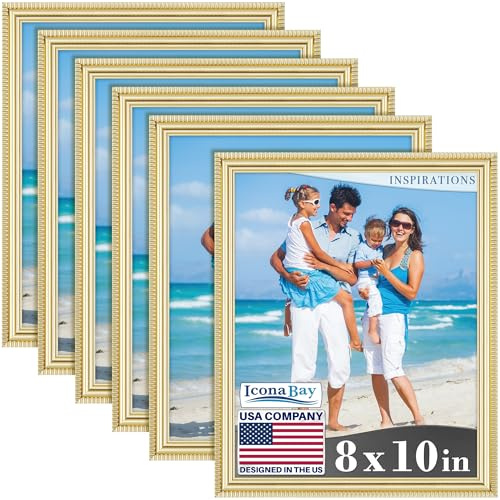 Icona Bay - 10x8 inch Picture Frames - Gold, 6 Pack - Beautifully Detailed Moulding - Contemporary Picture Frame Set - Wall Mount or Table Top - Inspirations Collection