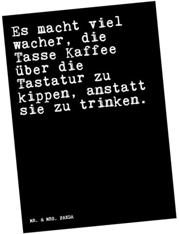 Mr. & Mrs. Panda Ansichtskarte Es macht viel wacher,... - Geschenk, Büro, Tastatur, Chef, Grußkarte, Fotokarte, einzelkarte, Kollegin, Postkarten, Sprüche, bildkarte, Chefin, Postkarte, Kaffee