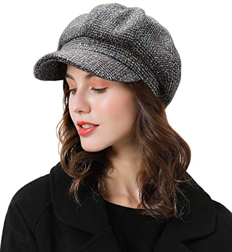 Superora Damen Schirmmütze Barett Winter Mütze Newsboy mit Schirm Cap Bakerboy, Schwarz, Einheitsgröße