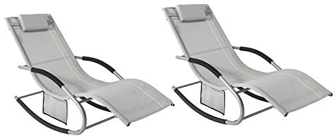 SoBuy Set 2 Tumbonas de Jardín Exterior con Cojín, 150×63×87cm hasta 150 kg | Set de 2 Sillas de Playa con Bolsillo Lateral, Estructura de Metal Robusta, Revestimiento Transpirable, Gris, OGS28-HGx2