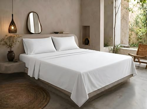 Yorkshire Bedding Single Bed Flat Sheet 100% Egyptian Cotton 200 Thread Count Hotel Quality White Bed Sheets (175 cm x 275 cm)