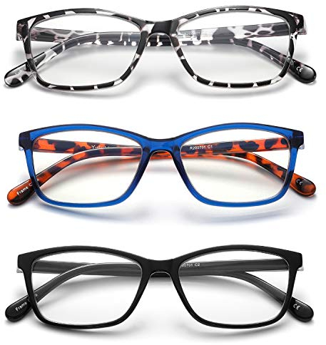 Yuluki 3er-Pack Lesebrillen,Leichte Komfort Rechteck Brille für Herren Damen,Lesehilfe Sehhilfe,Stärke +1.75