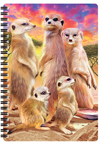 3D LiveLife A5 Notizbuch - Coole Erdmännchen von Deluxebase. 80-seitiges 3D-Erdmännchen-Notizbuch. Schul- oder Büromaterial mit Kunstwerken, von renommierten Künstler Michael Searle lizenziert