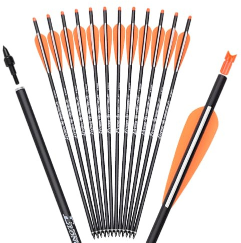 TY Archery 16 18 20 Zoll Carbon Armbrustbolzen Jagd Bogenschießen Pfeile mit 4 Flügel ersetzt Pfeilspitze Spitze (12 Stück)