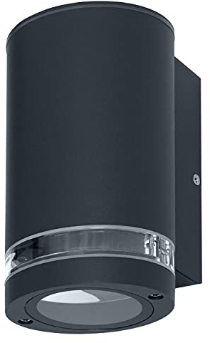 Ledvance LED Wall Light for 1x GU10 Light Source, Design Light for Outside, for 1-Sided Indirect Lighting with Transparent Ring, made of Aluminum in Dark Gray, ENDURA BEAM GAP Wall Down GU10