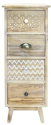 Rebecca Mobili Mesita de Noche de Madera Vintage, Cómoda con Cajones Pequeña, 4 Cajones, Marrón Claro Blanco Desgastado, Almacenaje Lino - Tamaño: 81,5 x 30 x 30 cm (A x AN x FON) - Art. RE6619