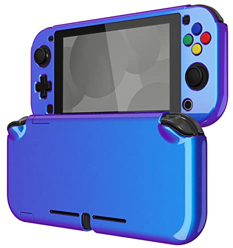 eXtremeRate Schutzhülle für Nintendo Switch Lite,Schutzhülle Case Hülle Schale Tasche Zubehör für Nintendo Switch Lite Joycon Konsole&1 x Panzerglas Schutzfolie mit schwarzem Rand(Lila Blau)