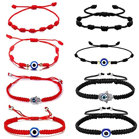 Jsleid Evil Eye Red Armband Verstellbar, 8 Stk Böser Blick Armband | Evil Eye Rotes Seil Armband, Böser Blick Rotes Armband, Einstellbares Rotes Seil Armband, Lucky Evil Eye Armband