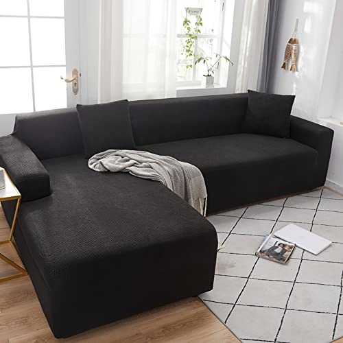 OKJK Sofa überzug ecksofa wasserdichter Stretch sofabezug aus weichem bequemem Stoff All-Inclusive verschleißfest, Vier Jahreszeiten universell für Wohnzimmer Sofa,Black,3-seat 190-230cm