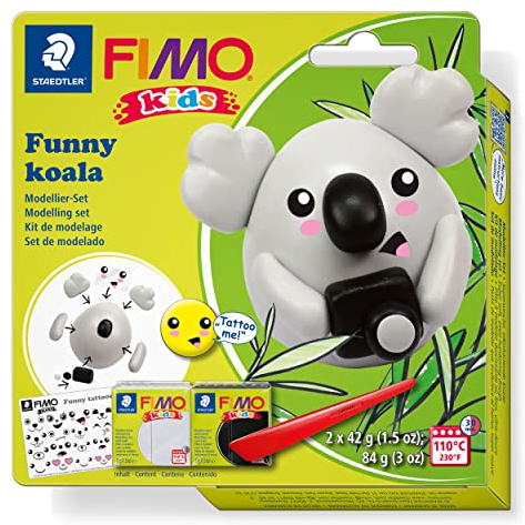 STAEDTLER 8035 19 FIMO Kids Modelling Clay Set - Funny Koala (Pack of 2 FIMO Kids Blocks, Stickers & Modelling Tools)