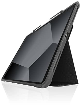 STM Bags Dux Plus Schutzhülle kompatibel mit Apple iPad Pro 11 (2022-2018) - schwarz/transparent (Apple Pencil Halterung, Militär Standard, Wasserabweisend, Standfunktion, Wake/Sleep)