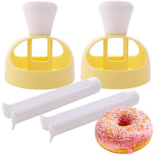 HengKe 2 Pack Plastic Donut Cutters with Dipping Pliers Doughnut Mould Doughnut Maker DIY Doughnut Baking Tool Non-Stick Donut Mould Cake Mould Pastry Tools Biscuits Doughnut Hole Cutters