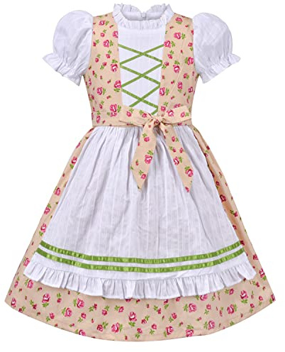 Sunny Fashion Girls Dress Beige German Dirndl Oktoberfest Beer Floral Bavarian Party Size 6