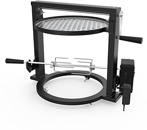 onlyfire Santa Maria Style Grill Rotisserie System Compatible for Solo Stove 15 inch Smokeless Firepit, With Motor, 2 Rotisserie Meat Forks and Adjustable Grill