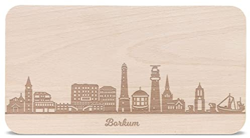 GRAVURZEILE Frühstücksbrettchen mit Gravur - Skyline Borkum - Holz Schneidebrett Vesperbrett Brotzeitbrett - Geschenk für Borkum Stadtverliebte & Insel Fans - Ideal auch als Souvenir