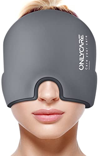 ONLYCARE Migräne Maske, Upgraded Kühlmaske Schlafmaske Kühlmütze Kühlhaube 360° Gel Surround kühlpads zur Linderung von Migräne, Kopfschmerzen, Druck