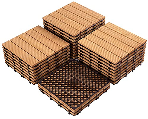 Abician 27 Dalles de terrasse en Bois 30 x 30 cm Dalles de Terrasse en Bois Composite pour patio intérieur extérieur jardin terrasse Bois