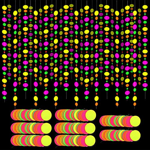 Grehge Paper Garland Circle Dots Banner - 8 Pieces, 115.484 Feet - for Neon Birthday Party, Wedding, Black Light, Glow Party - Large and Small