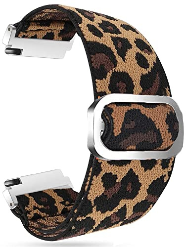 Blueshaweu Einstellbar Stoff Uhrenarmband, Weich und Dehnbar Elastizität Ersatzband für 18mm 20mm 22mm Uhr (22mm, Leopard)