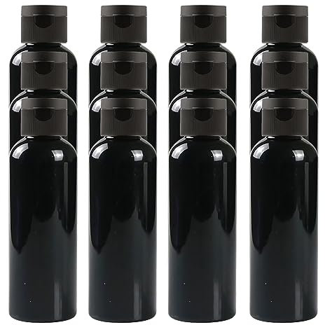 BPZXL 12 Pezzi 100 ml Nero plastica vuota ricaricabili da viaggio bottiglie vuote con Tappo Flip Top Nero per shampoo, creme lozioni, detergente per il viso o altri cosmetici cremosi poiché.