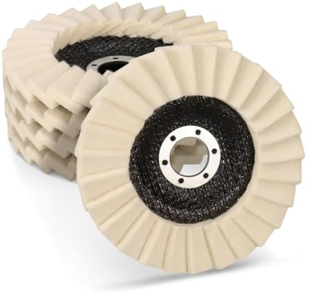 Shineboc 5 PCS Upgraded Wool Polishing Wheel Type 27 Flap Disc, 5 inch x 7/8 Very Fine Felt Polishing Pads Wool Buffing Wheels Angle Grinder Attachments, Fast Heat Dissipation