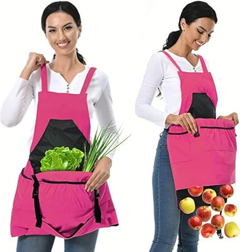 CHAILIQIANGG Verstellbare Gartenschürze, Arbeitsschürze aus Segeltuch mit Taschen, wasserdichte Küchenschürze, für den Gartenbau, Obst- und Gemüsebeutel für Damen und Herren