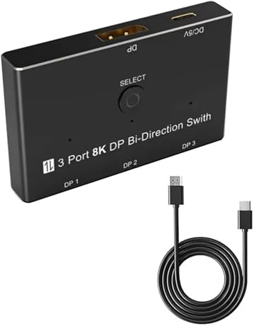 ZEZEFUFU Commutateur DisplayPort 8K bidirectionnel 3 en 1 sortie/1 entrée 3 sorties DP 1.4 convertisseur prend en charge 8K @ 30 Hz, 4K @ 144 Hz