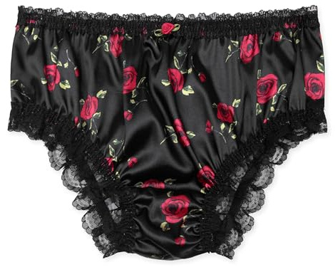 Satini Culotte Femme Satin Dentelle Fleur | Éclat Soyeux, Bordure Jambes à Volants, Gousset Large, Rose Décorative, Lingerie Quotidienne, Tailles S-XXL