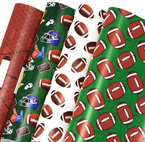Mpanwen Fußball-Geschenkpapier für Jungen und Kinder, 12 Blatt Fußball-Themen-Geschenkpapier, Fußball-Sport-Geschenkpapier für Weihnachten, Geburtstag, Urlaub, 50,8 x 74,1 cm pro Blatt