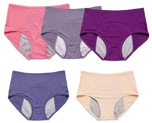 Saugfähiger Inkontinenz-Slip für Damen, Auslaufsichere Unterwäsche mit Hoher Taille für Frauen, Auslaufsichere Menstruationshöschen in Übergröße Physiologische Hose Waschbar Wiederverwendbar