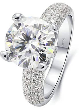 Lieson Eheringe für Frauen, Verlobung Ring Damen Weißgold 585 14K Luxus 4 Zinken Rund Moissanit mit 4ct Freundschaftsringe Weißgold Gr. 58 (18.5)