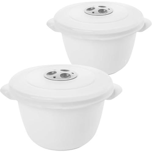 SUSTANIA Mikrowellengeschirr mit Deckel 2er (1,5l) Set Mikrowellen Geschirrset mit Dampfregelventil + Griff, aus lebensmittelechtem Kunststoff, Spülmaschinenfest, Hergestellt in der EU (WeiÃŸ)