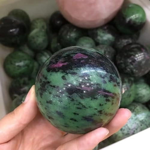 AtkitS Bola de Pulido a Mano de Piedra de Cristal Rojo y Verde Natural decoración del hogar