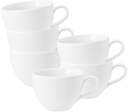 Seltmann Weiden Beat Milchkaffeetassen 6er Set, 350 ml, Cappuccinotassen mit Rillen-Relief, Porzellan, Weiß