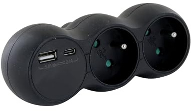 CHACON Biplite Domino 2x16A avec USB-A +USB-C- Noir