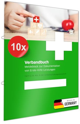 PRIMUS PRINT Verbandbuch - Unfallbuch - Erste-Hilfe Dokumentation - Meldebuch DSGVO konform - A5 Format - Ringösenheftung und Abrissperforation - Gewerbe, Arbeit und Erste-Hilfe-Maßnahmen [10er Set]