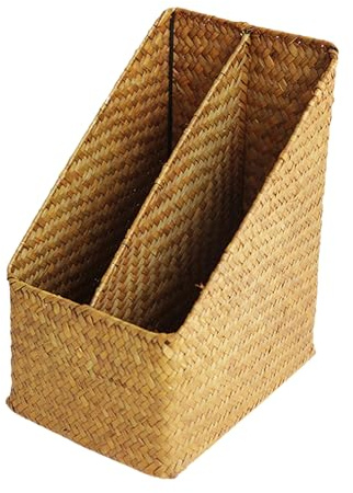BESTOYARD Woven Magazine Vertical File Folder Storage Organizer-Document Wicker Holder Shelf Filing Rack for Office, Home, School, Study Desktop
