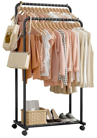 Sakugi Kleiderständer - Kleiderständer auf Rollen,Clothing Rack Schwarz, Groß-2 Stangen