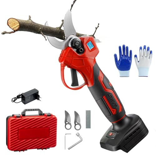 Batterie non Incluse, Forbici Potatura Professionali, LCD Forbice Potatura con Display Digitale, Cesoie Elettriche Portatile, Diametro Massimo di Potatura 30 mm, per Frutteto, Giardino (Rosso)