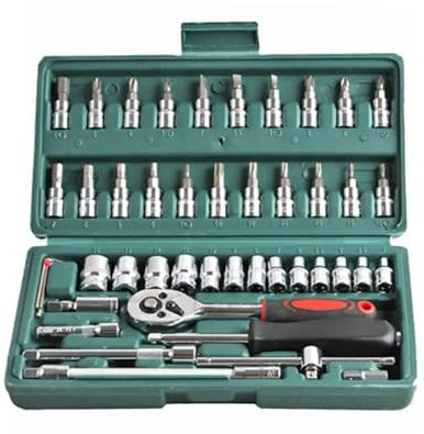 Kit de carraca Juego de 46 Uds de enchufes, herramienta de reparación de automóviles, llave de trinquete, juego de llaves de trinquete, llave inglesa, Kit de herramientas metalúrgicas profesionales(A1