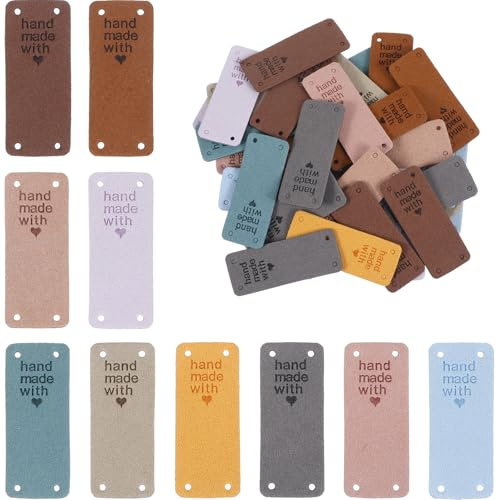 ElevateTech 50 Stück Handmade Label mit Löchern PU Leder Label Geprägte Tag | Handmade Tag zum Annähen, Made with Love, Handgefertigte Etiketten, Verschönerung, für DIY, Jeans Taschen Hut