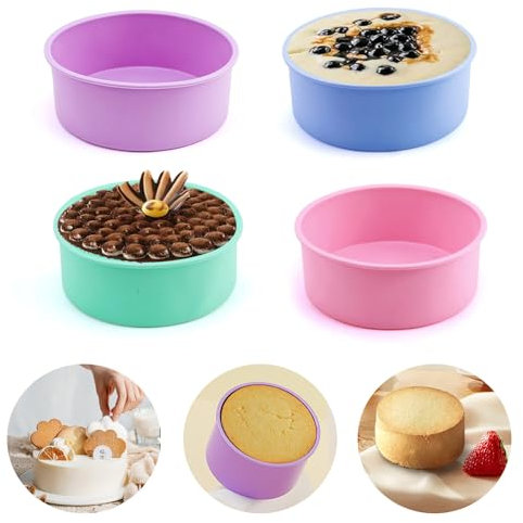 Muffinform Kuchenform Puddingform Tarteform Tartelette Cupcake Förmchen Backform Muffinförmchen Silikon Klein Mini für Heißluftfritteuse Mikrowelle, 4 Stück