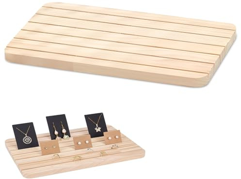 YUDAWN Holz Ohrring Display Ständer, 6-Slot Ohrringhalter Schmuckständer Ringhalter Schmuck Organizer Ringe Tray Fotos Visitenkartenhalter für Home Office Retail Store, 27.5x17 cm