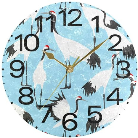 Kutsu Scale Elegant Cranes Wall Clock Silent Non Ticking, Battery Operated Round Clock 10 Inch for Home Bedroom Living Room Kitchen Office School Classroom, Gold