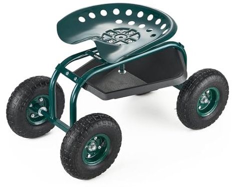 VEVOR Carrello da Giardino con Ruote Portaoggetti Portautensili, Carico max. 136 kg, Sedile da Lavoro Carrello per Giardinaggio, Tosaerba, Piantagione, Sedile 450 x 370 mm Girevole 360°
