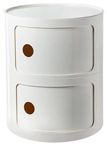 Nordic Nightstand with Drawers, Round Bedside Table & Sliding Door Storage Chest, 2/3/4 Tier Plastic Unit for Bedroom, Off White, 32x40cm