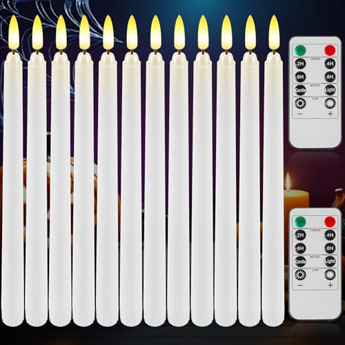 12 Stück LED Stabkerzen mit Timerfunktion, 28cm LED Kerzen mit Fernbedienung und 3D flackernde, LED Kerzen Batteriebetriebene, Elektrische Kerzen für Halloween, Weihnachtsdeko, Hochzeit und Party