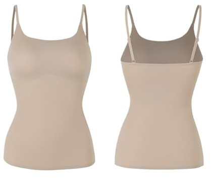 DUNSBY Camiseta Reductora Mujer Women's Compression Push Up Belly Slimming Camis Shapewear Tummy Control Tank Tops Seamless Neck Adjustable Straps Body Shaper(Beige,XL)