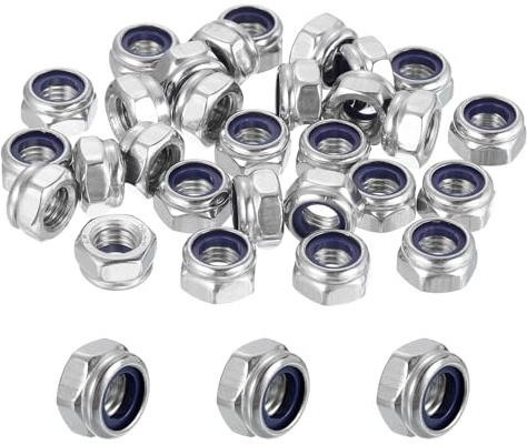 sourcing map 30 Stück M8 x 1,25 mm Nylon-Einsatz-Kontermuttern, 316 Edelstahl, selbstsichernd, Grobgewinde, Sechskantmuttern für Möbel, Elektronik, Maschinen, Heimwerker