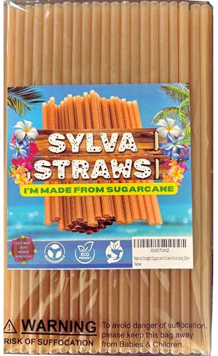 Natural Straight Sugarcane Straw Extra Long (23cm) 100-Pack